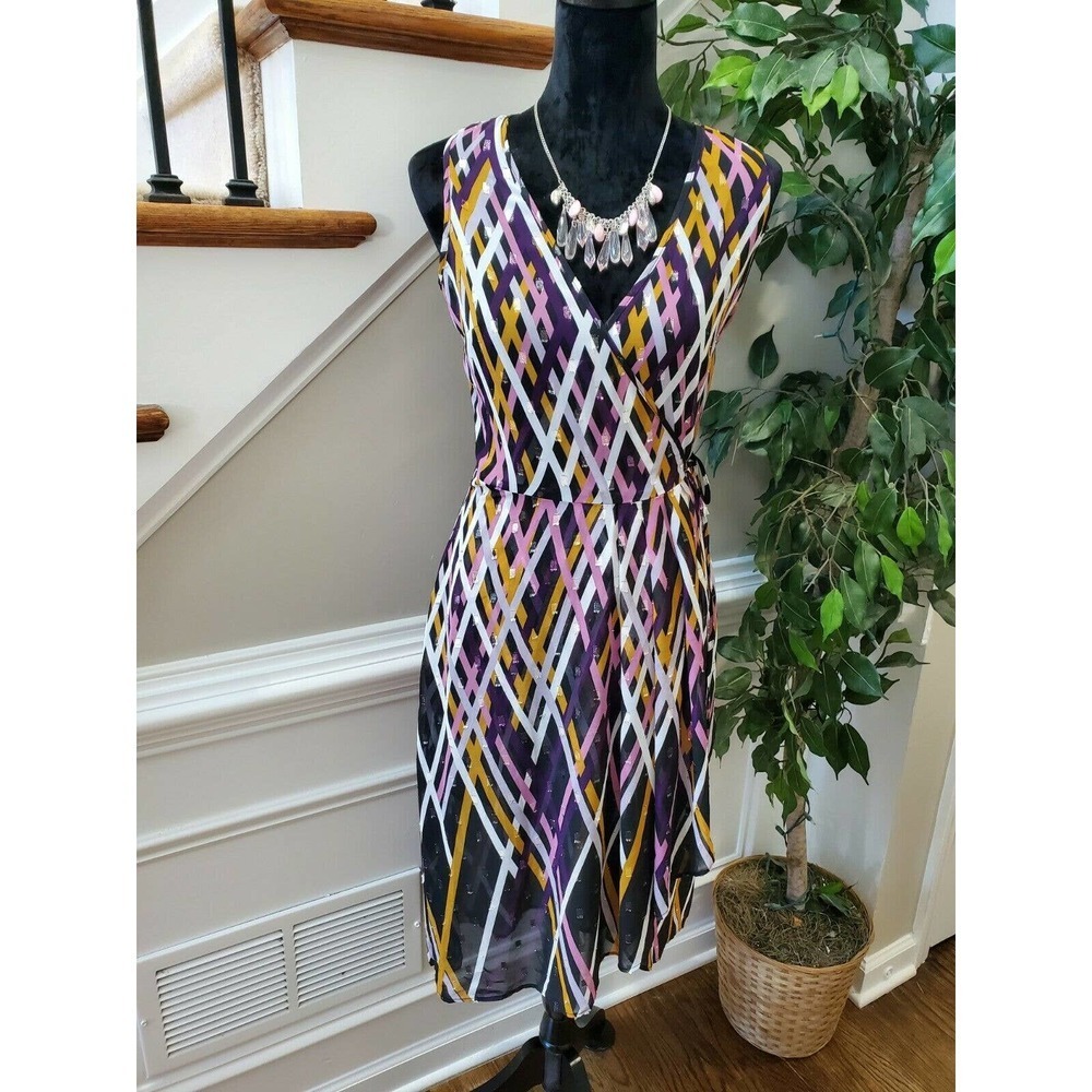 White House Black Market Women's Polyester Sheer Sleeveless Knee Length Dress 4